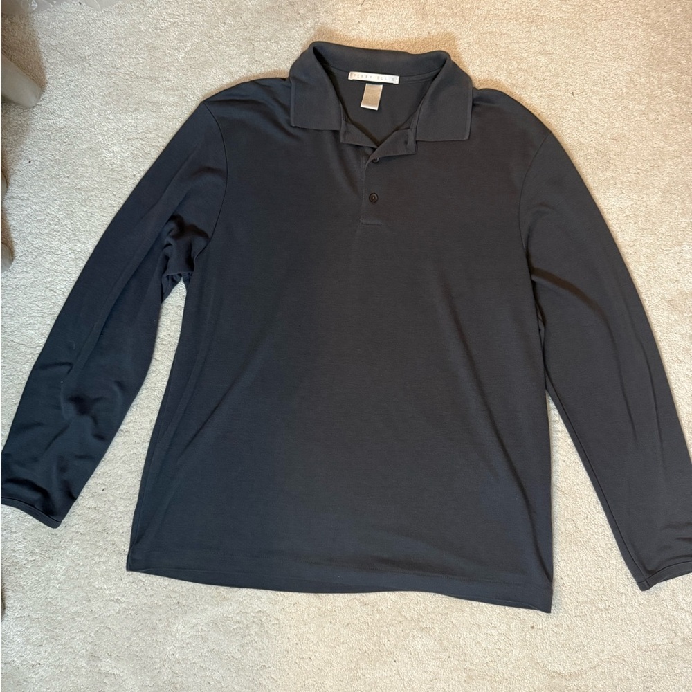 Perry Ellis Dark Gray Long Sleeve Polo Shirt